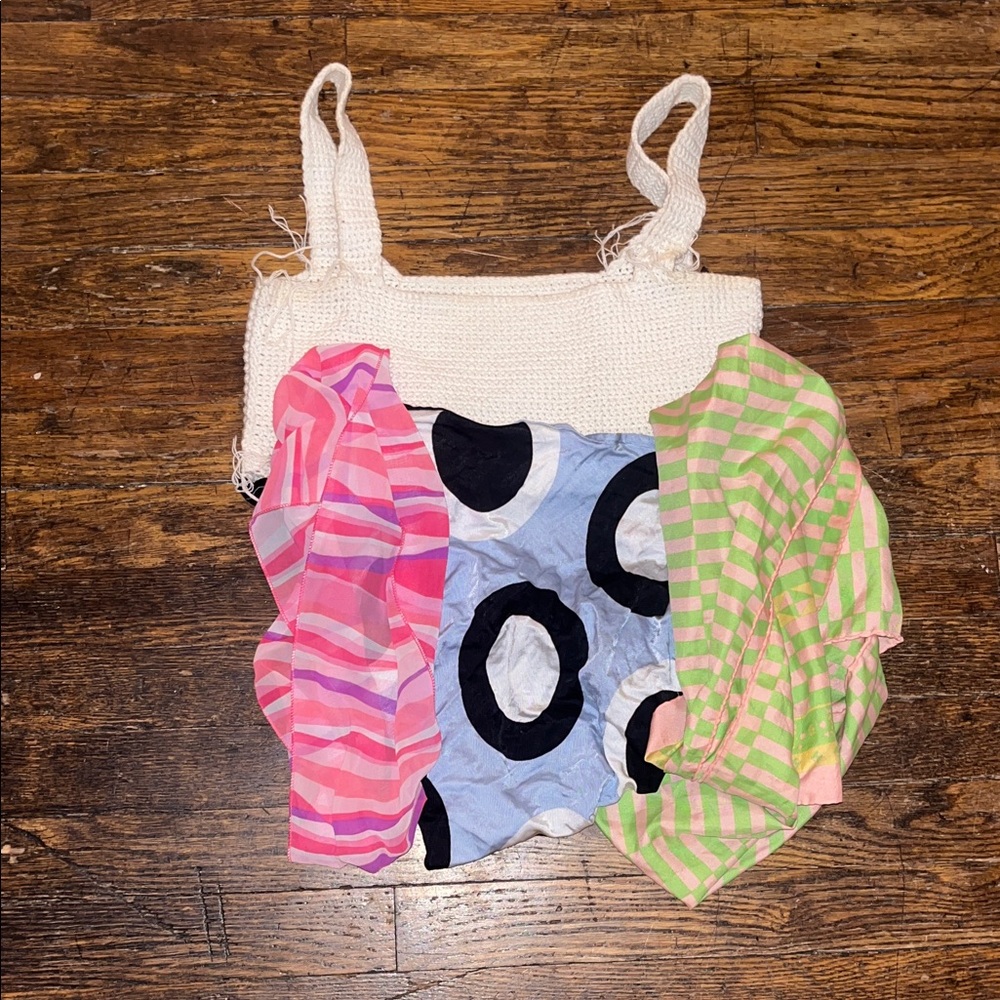 Tropical vacation bundle - Crochet White Tank Top with Colorful Printed Pieces